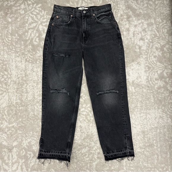 Free People Lita High Rise Black Jeans | Distressed Baggy Mom Jean Boho Ankle - Picture 5 of 12
